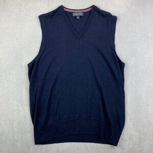 Brooks Brothers Mens Merino Wool Sweater Vest Large Navy Blue V-Neck Sleeveless